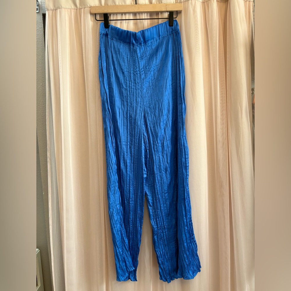 House of Harlow 1960 Electric Blue Crinkle Wide-Leg Pants